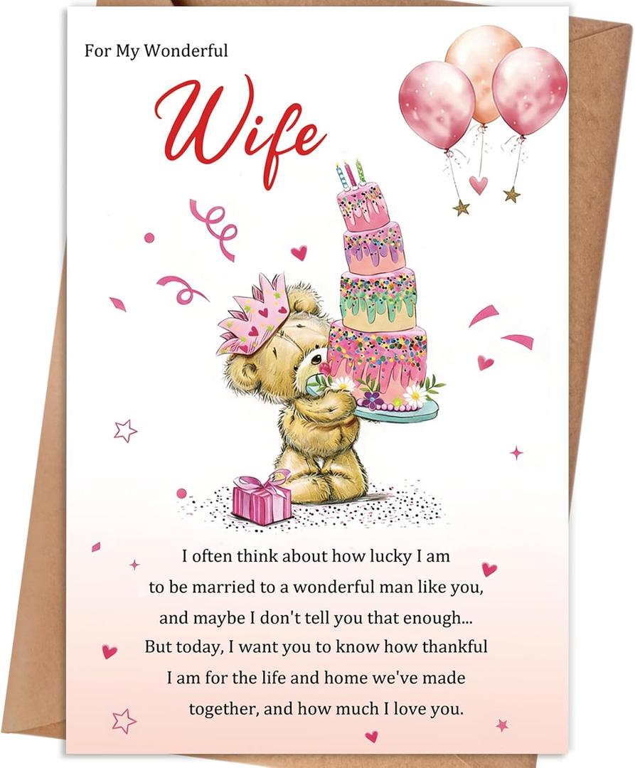 2 x Wife Birthday Card, Birthday Gift Card for Wife from Husband, Wife Birthday Gifts Decorations for Women Her