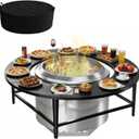 LS'BABQ 45" Fire Pit Surround Tabletop with Waterproof Cover for Solo Stove Yukon & Bonfire, Round Outdoor Fire Pit Table for Most Wood-Burning Stoves Under 28.5" Dia for Camping, Powder-Coated Steel