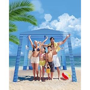 Beach Cabana - 6.2’x6.2’ UPF 50+ Sun Shade, Easy Setup & Portable, Waterproof Canopy with Sand Pockets, Side Wall & Beach Umbrella Tent Design - Perfect for Family Trips, Picnics & Camping