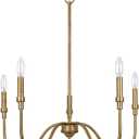 5-Light Farmhouse Chandelier Lighting Fixture, Linear Pendant Light for Kitchen Island Living Dining Room, Antique Gold Finished