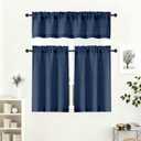 Lecloud Navy Blue Curtains 45 Inch Length 2 Pcs, Airy Privacy Light Filtering Window Decors Kitchen Curtains, Modern Aesthetic Soft Drapes with Rod Pockets for Bedroom Cafe, Each Panel 30" W x 45" L