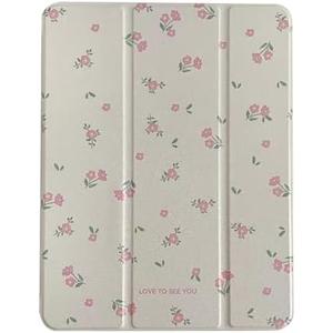 Pink Flower Case for iPad Air with Pencil Holder, Acrylic Case for iPad Pro, for iPad 2018 2020 2022 Cover, for iPad 9.7"/ 10.2"/ 10.9"/ 11 12.9 inch (iPad 7/8/9th 10.2'')