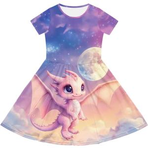 Dresses for Girls 2-14 Years Old Kids Summer Dress Casual Short Sleeve A Line Skater Dresses