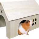 Amonk Guinea Pig Hideout 15x9x10 inch Large Size Wooden House with Window and Roof Wood Hut Habitats Decor for Bunny, Chinchillas, Dwarf Rabbits, Hamsters, and Other Small Pet Animals