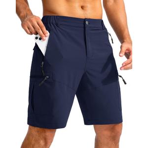Pudolla Men's Hiking Cargo Shorts 9" Lightweight Outdoor Work Shorts for Men Travel Golf Camping Casual with 5 Zipper Pockets(Navy X-Large)