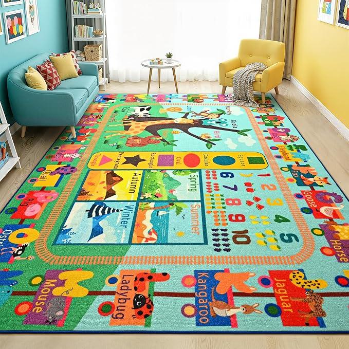Maxsoft Kids Rug for Playroom Educational 5x7 Play Mat for Classroom
Washable Playmat for Learning ABC Alphabet Animal Season Shapes Numbers Daycare Rug for Kids Room Nursery Children