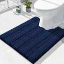 Yimobra Toilet Rugs U Shaped Washable 24 x 20, Non Slip and Super Absorbent Toilet Mat, Quick Dry, Ultra Luxury Microfiber Chenille Plush Fluffy Contour Bath Rugs for Toilet Base, Navy Blue