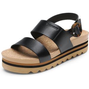 DREAM PAIRS Women's Orthopedic Arch Support Platform Sandals Comfortable Cork Insole Low Wedges Sandals Flatform Summer Dress Shoes Cute Buckle Wedges for Beach (8.5, Black)