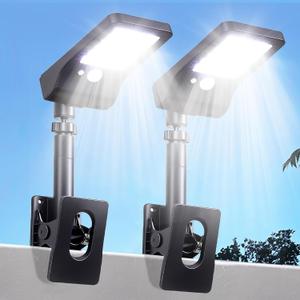 Clip on Solar Lights for Fence,1-Second Install Solar Fence Lights Outdoor, 360 Adjustable, 60 LEDs 600LM Motion Sensor Security Light for Fence, Yard, Deck, Camping(2 Pack)
