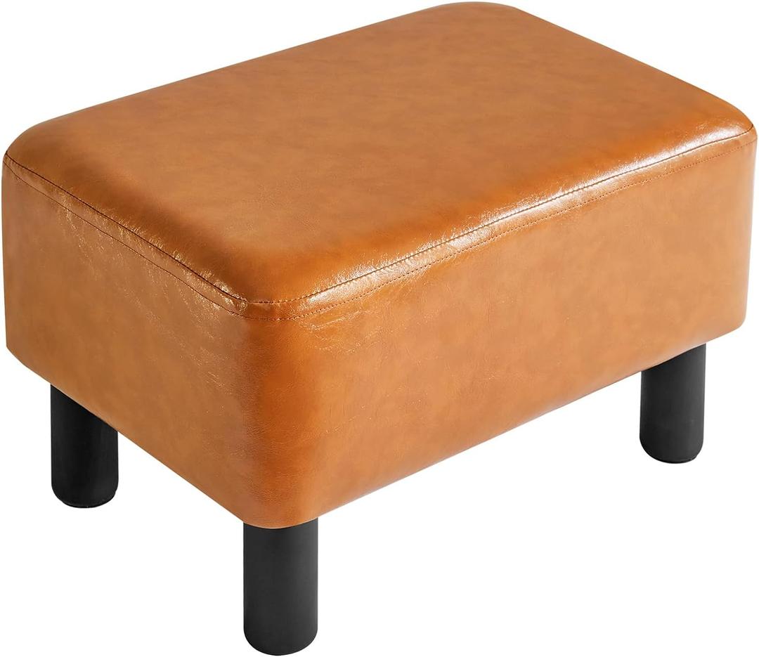 IBUYKE Small Foot Rest Ottoman, PU Faux Leather Rectangle Foot Stool with Non-Skid Plastic Legs, Small Footstool for Couch, Desk, Office RF-BD217 (Dark Orange)
