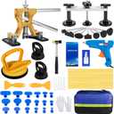 55Pcs Car Dent Puller Kit, Paintless Dent Remover Tool with Adjustable Dent Lifter & Bridge Puller, Dent Repair Kit for Auto Body Large & Small Dents, Hail Damage Dent Removal 98% of Car Dents