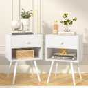 VECELO Nightstands Set of 2, Mid Century Modern End Bedside Table, Night Stand with Storage Drawer and 2 Tiers Open Shelf for Small Place, Bedroom, Living Room, Easy Assembly, Pure White