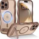 GUAGUA Magnetic for iPhone 16 Pro Max Case with Stand, Cute Wavy Shape Design Shockproof Magnetic Case with Foldable Invisible Stand Compatible with MagSafe for 16 Pro Max 6.9'', Desert Titanium