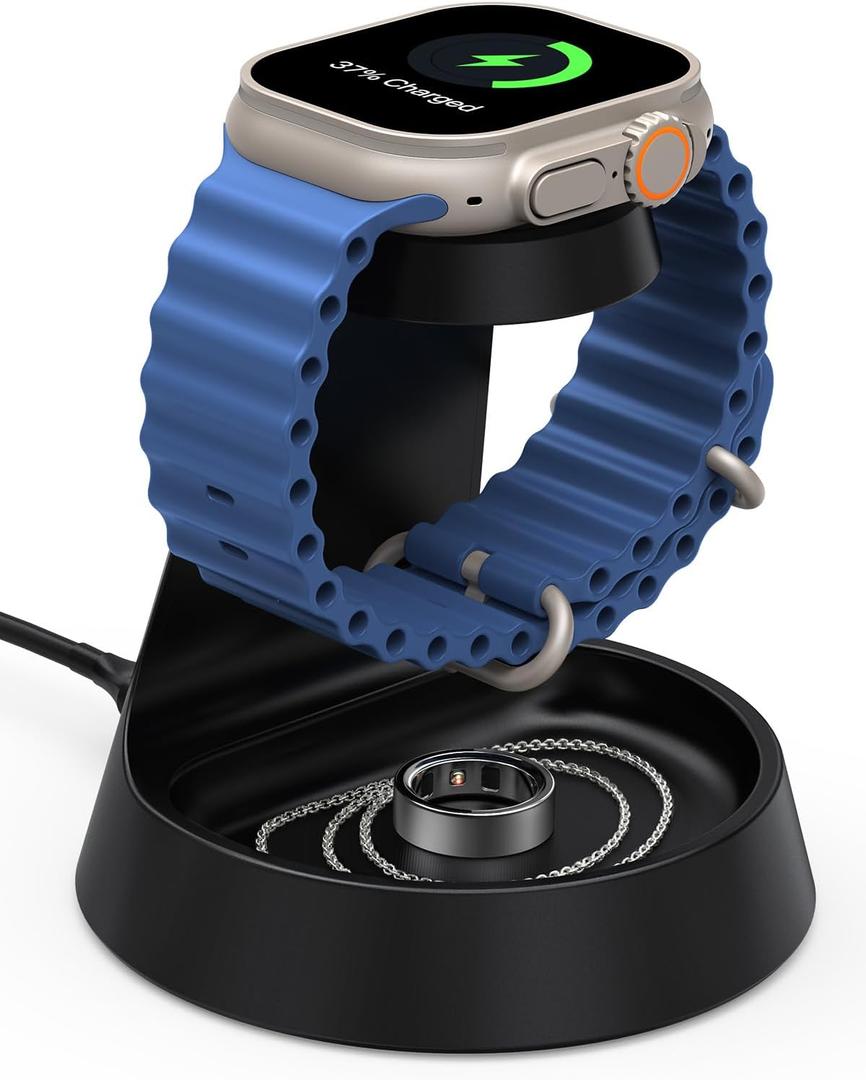 Watch Charger Stand for Apple Watch, 5W Magnetic Fast Charging Dock, iWatch Charger Holder for Apple Watch Series 11/10/Ultra 3/2/SE 3/9/8/7, iWatch Charging with Jewelry Tray Mini Bedside Organizer
