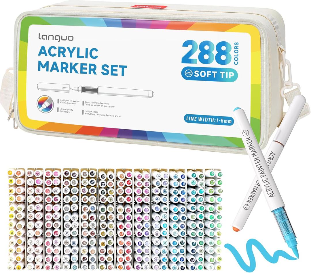 288 Colors Acrylic Paint Markers, Soft Brush Tip Marker Pens Set with Marker Bag, Acrylic Paint Pens for Fabric, Wood, Stone, Canvas, Glass, Egg, Rock Painting, DIY Crafts and Art Supplies