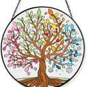 Tuitessine Big Size Tree of Life Stained Glass Suncatcher Four Season Theme Colorful Leaves Wall Window Hanging Ornament Hand-Painted Glass Panel Gift for Women Christmas Thanksgiving Gift 7.9  7.9