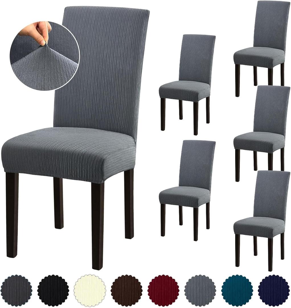 Stretch Dining Room Chair Covers Set of 6, Removable Washable Chair Covers for Dining Chairs,Dining Room, Hotel, Ceremony (Large-6 Pcs, .Grey)