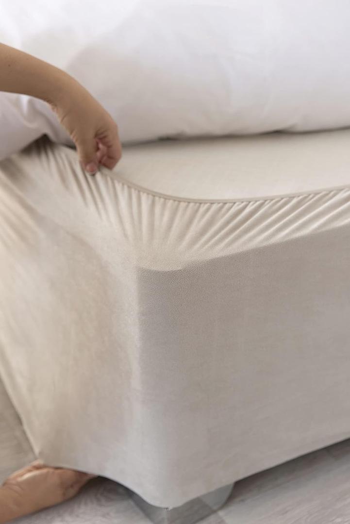 Belledorm Box Spring Cover - Transform Your Bed with This Fully Elasticated Faux Suede & Stretch Wrap-Around 4 Sides Bed Skirt (Linen, Full/Full XL)
