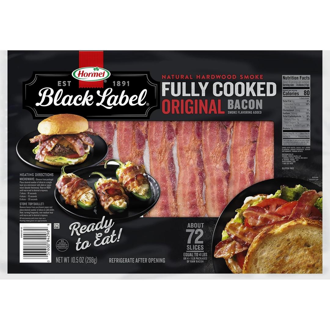 HORMEL BLACK LABEL Fully Cooked Bacon, Thick Cut Bacon, 10.5oz