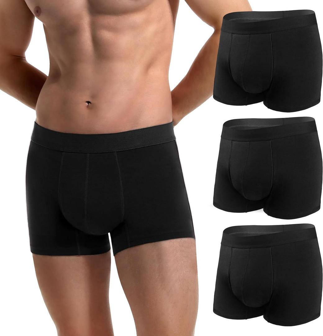 Mens Incontinence Underwear 2.3 oz Absorbency Protection Adult Leak Proof Boxer Briefs Washable Bladder Leakage Cotton 3 Pack (3 Black, M)