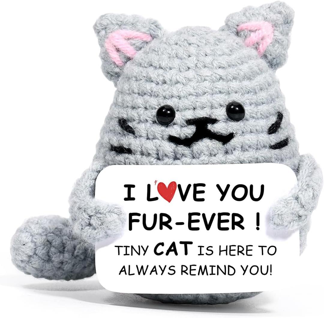 AICase Valentines Day Gifts for Her Him, Girlfriend Boyfriend Wife Husband I Love You-Crochet Emotional Support Funny Cute Cat for Couple Fiance Birthday Anniversary Christmas BF GF Gift Things