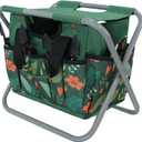 Folding Gardening Stool with Detachable Storage Tote Bag, Multifunctional Gardening Tools Set Organizer for Fishing and Camping,Portable Garden Chair Seat for Adults (Green Flower), 5x2x10 inches