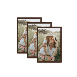 16x24 Frame Set of 3, Dark Brown Wood Grain 16x24 Poster Frame for Gallery Wall Mounting (3 Pack,Walnut)