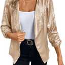WDIRARA Women's Sequin Glitter Open Front Blazer Casual Long Sleeve Sparkl Jacket Outerwear M