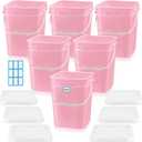 Vesici 6 Pcs 5 Gallon Square Bucket Pail with Plastic Handle and Lid Storage Food Container Industrial Pail with DIY Label Sticker for Multipurpose Paint Water Art Crafts Project(Pink)