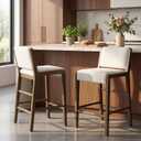 Christopher Knight Home Mono 26.5" Counter Height Bar Stools Set of 2, Fabric Upholstered Bar Stools with Footrest, Rubberwood Counter Stools, Modern Armless Kitchen Chairs, Walnut+White, Medium