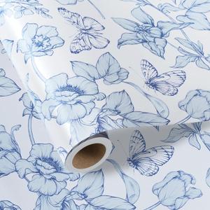 2 x LaRibbons Blue Floral Wrapping Paper Mini Roll, Premium Vintage with Pearlescent Finish Design Flower Gift Wrap for Wedding, Bridal Shower, Anniversary, Mother's Day, 17" x 33'(46.7 sq. ft)