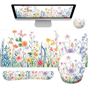 zokifab Long Mouse Pad XXL,Ergonomic Desk Mat Gaming Set,Keyboard Wrist Support Rest Mouse Pad Suitable for Office and Home (XXL Fragrant Plants)