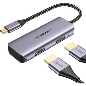 USB C to Dual HDMI Adapter, Newmight Dual Monitor Adapter Supports 4K@60Hz and Dual 4K@30Hz, Dual Monitor HDMI Splitter for MacBook, iPad, HP, Dell, iPhone 15/16 Series (Gray)