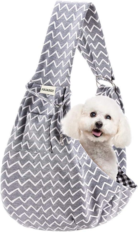 FDJASGY Small Pet Sling Carrier-Hands Free Reversible Pet Papoose Bag Tote Bag with a Pocket Safety Belt Dog Cat for Outdoor Travel (Gray Stripe)