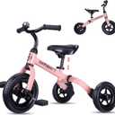 YGJT 3 in 1 Tricycle for Toddlers Age 2-5 Years Old, Folding Kids Balance Bike with Adjustable Seat and Removable Pedal, Toddler Bike Ride-on Toys for Infant, Gifts for Baby Girls Birthday (Pink)