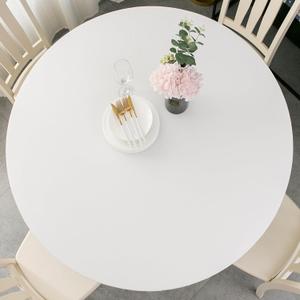 Round Vinyl Fitted Tablecloth with Flannel Backing Elastic Table Cloth Waterproof Oil-Proof Plastic Cover- Fits Tables up to 40" - 44" Diameter (Small Round Fits Table up 40"-44" Diameter, White)