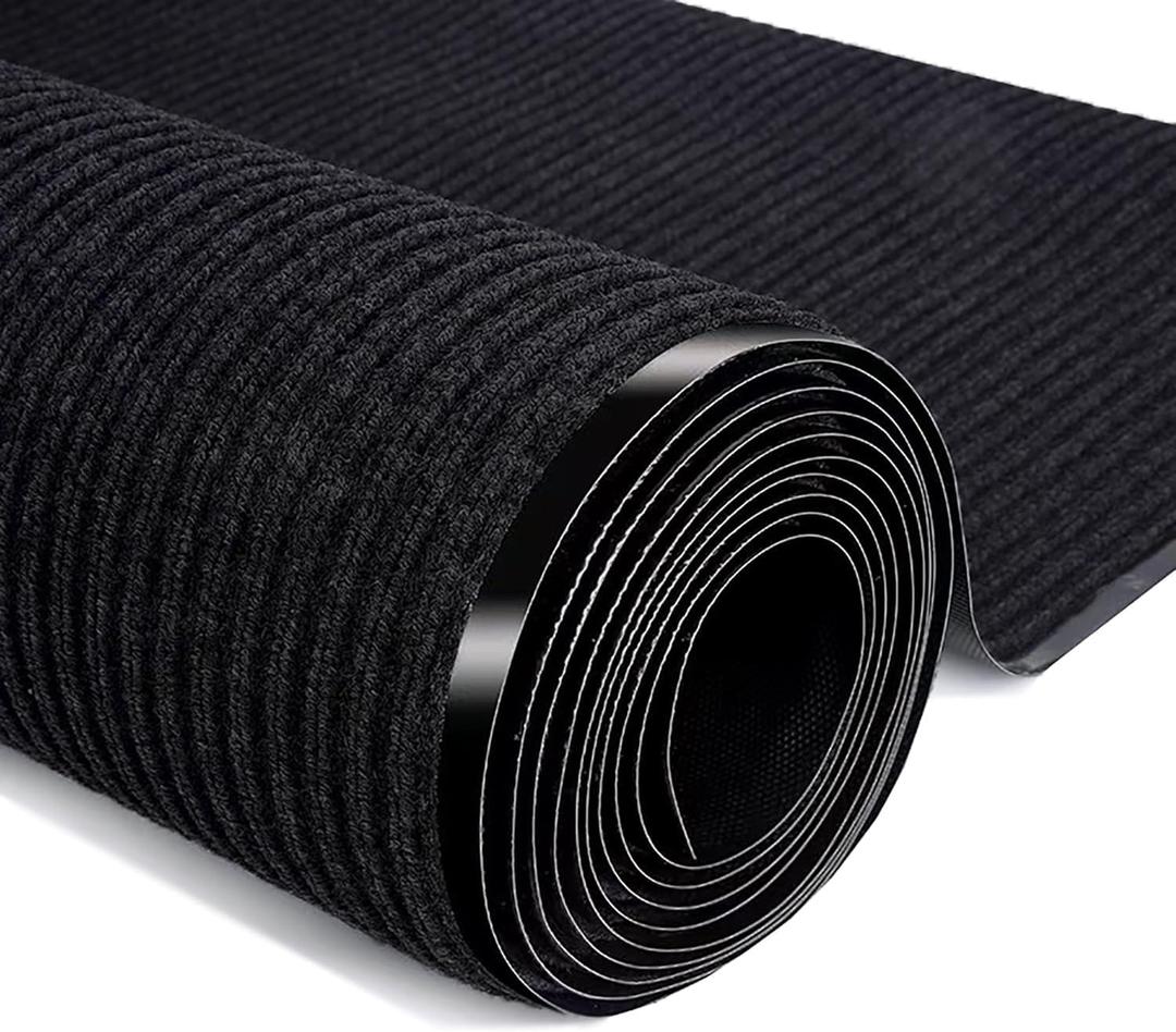 Commercial Indoor Outdoor Runner Rugs 4FTx6FT Heavy Duty Striped Brush Step Front Door Rugs Non-Slip Rubber Backing Entrance Rug Runner for Home Office Dirt Resistant and Absorbent Doormat(Black) (3'11" x 5'11" (Rectangular))