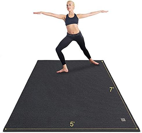 GXMMAT Large Yoga Mat 7'x8'(7mm/9mm), Extra Thick Workout Mats for Home Gym Flooring,Ultra Comfortable Non-Slip Quick Resilient Barefoot Wide Exercise Mat for Pilates,Stretching,Meditation