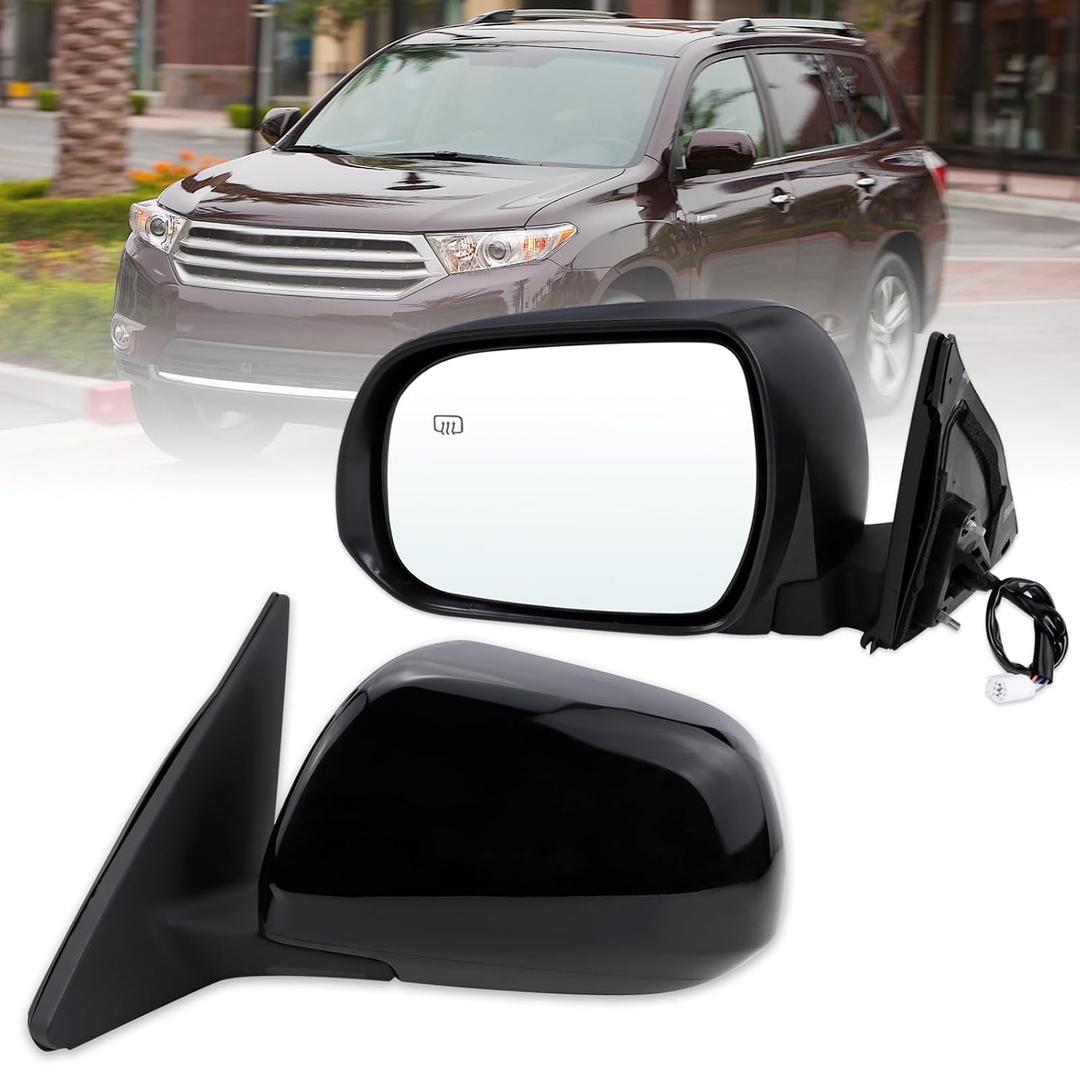 Left Driver Side Mirror Compatible With 2008 2009 2010 2011 2012 2013 Toyoto Highlander With Power Glass Manual Folding Heated Black Replace#8794048303(5Pins)