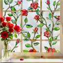Stained Glass Window Privacy Film, 23.6" x 78.7", Red | 3D Unique Decorative, UV Heat Blocking Static Cling, Non Adhesive Removable Coverings for Home, Door & Bathroom