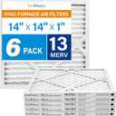 LotFancy 14x14x1 Air Filter MERV 13 6-Pack, Actual Size: 13.75"x13.75"x0.75", Electrostatic Pleated HVAC Furnace Air Filter, Captures Pet Dander Smog Smoke