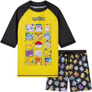 Pokemon Boys 2 Piece Swimwear Set, Swimming Top and Boys Swim Trunks (9-10 Years, Yellow/Black)