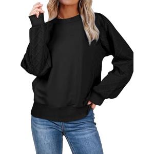 SHEWIN Womens Crewneck Sweatshirts Patchwork Texture Long Sleeve Tops Casual Loose Pullover Sweatshirt Fall Clothes, XL