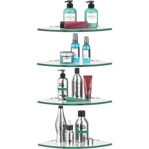 4 Pack Glass Corner Shower Shelf Bathroom Corner Shelves Wall Mounted Tempered Glass Shower Caddy Corner Shelf for Inside Tile Shower Organizer Shampoo Bottle Holder 9.4" R