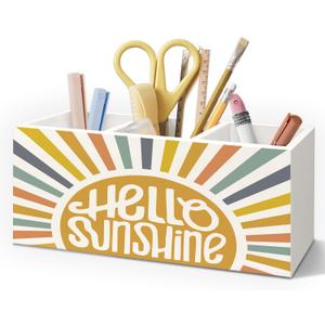 Hello Sunshine Pen Holder for Classroom Office Desk, Boho Classroom Decor, Retro Hello Sunshine Gifts Makeup Brush Toothbrush Holder Organizer for Bathroom Desk Accessories
