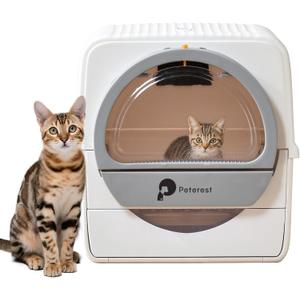 Semi Automatic Self Cleaning Cat Litter Box,Large Kitty Litter Box,Odor Control,No Smell,High-Capacity,Pull and Scoop,Easy to Clean,for Micro Crystal cat Litter, White with Lid (White/Gray-New)