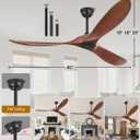 60 Inch Ceiling Fans Without Lights, 60" Outdoor Ceiling Fan No Light with Remote Control, 3 Solid Wood Blades, 3 Downrods, Timer, High CFM 6 Speeds ETL DC Motor Fans for Patios Indoor, Dark Walnut