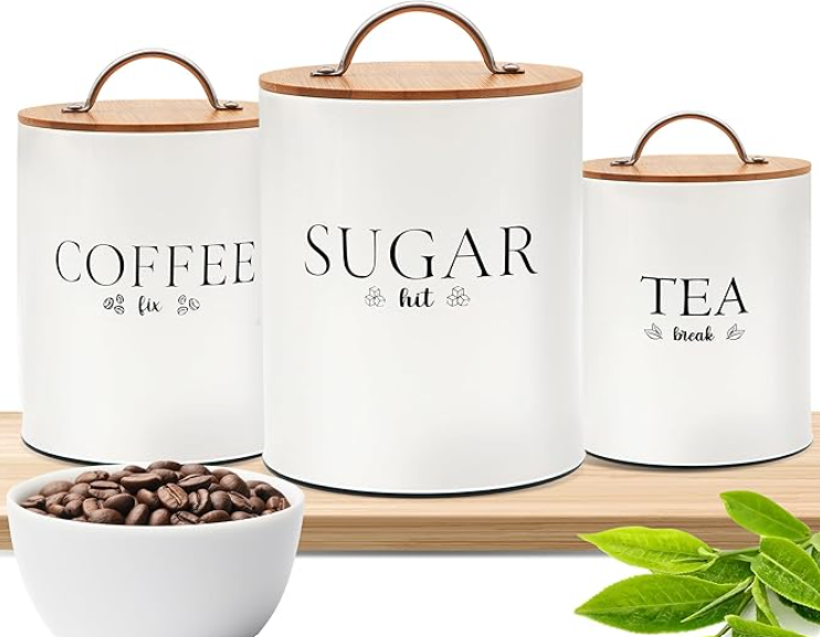 D'Lifeful Sugar Canister-  Airtight Canister for Kitchen Counter - Farmhouse Container for the Kitchen - Decorative Countertop storage with Airtight Lid for Freshness - White