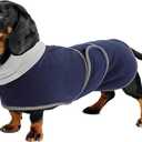 Dog Jacket Perfect for Dachshunds - Winter Coat With Padded Fleece Lining and High Collar, Snowsuit With Adjustable Bands - Navy - L