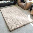 ZonLi Japanese Floor Mattress Futon Mattress Full Size, Thicken Roll Up Tatami Mat w/ 100% Cotton Washable Cover, Portable & Foldable Floor Bed Mattress for Sleeping, Dormitory, Adult Kids, Khaki
